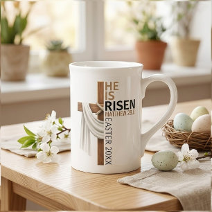Taza De Porcelana Cruz de Pascua Vintage Personalizada Él ha Resucit