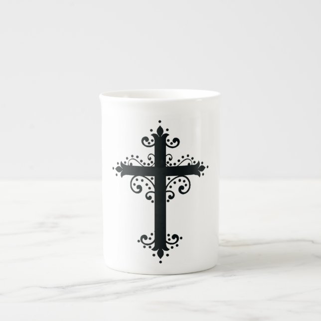 Taza De Porcelana Cruz religiosa con un adorno (Frente)