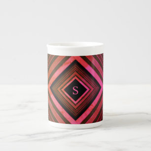 Taza De Porcelana Cuadrados modernos Monograma geométrico rosado rus