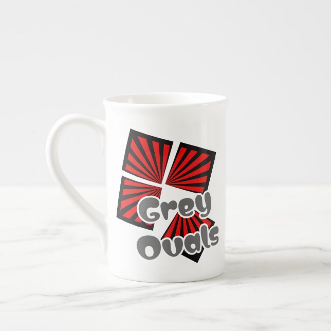 Taza De Porcelana Cuadrados rojos con vigas y óvalos grises Texto (Izquierda)