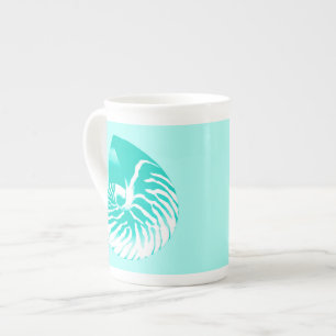 Taza De Porcelana Cubierta de Nautilus - turquesa, aqua y blanco