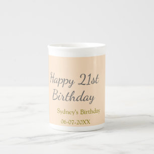 Taza De Porcelana Cumpleaños 21 feliz nombre fecha gris naranja past
