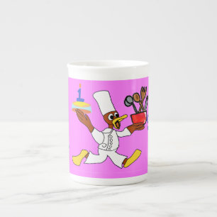 Taza De Porcelana Cumpleaños del Pato Chef Rosa