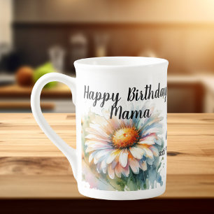 Taza De Porcelana Cumpleaños Floral Feliz Mamá Personaliza
