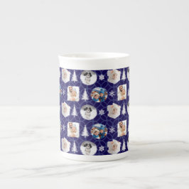 Taza De Porcelana Custom Multi Photo Collage Dark Blue Christmas