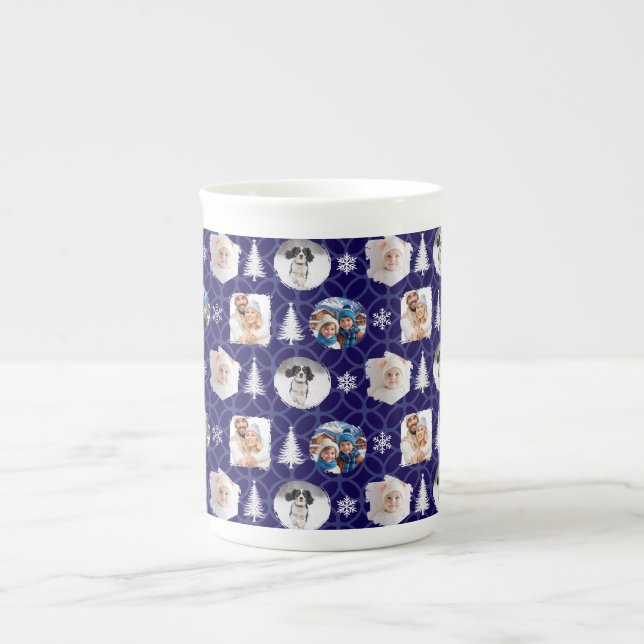 Taza De Porcelana Custom Multi Photo Collage Dark Blue Christmas (Frente)