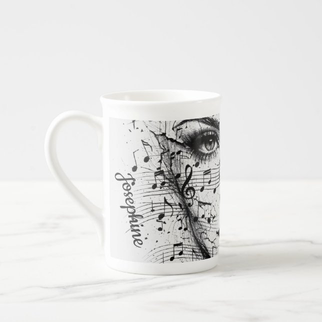 Taza De Porcelana Customized Music Sheet Face Art Black White Artist (Izquierda)