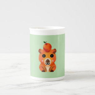 Taza De Porcelana Cute Capybara Borroso con Naranja   Ar Animal Kawa