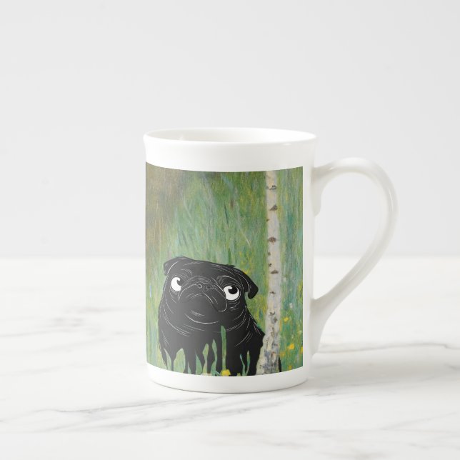 Taza De Porcelana Cute Dog Pug Gustav Klimt Forest (Derecha)