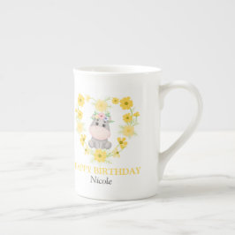 Taza De Porcelana Cute Hipopótamo Flor Amarilla Cumpleaños