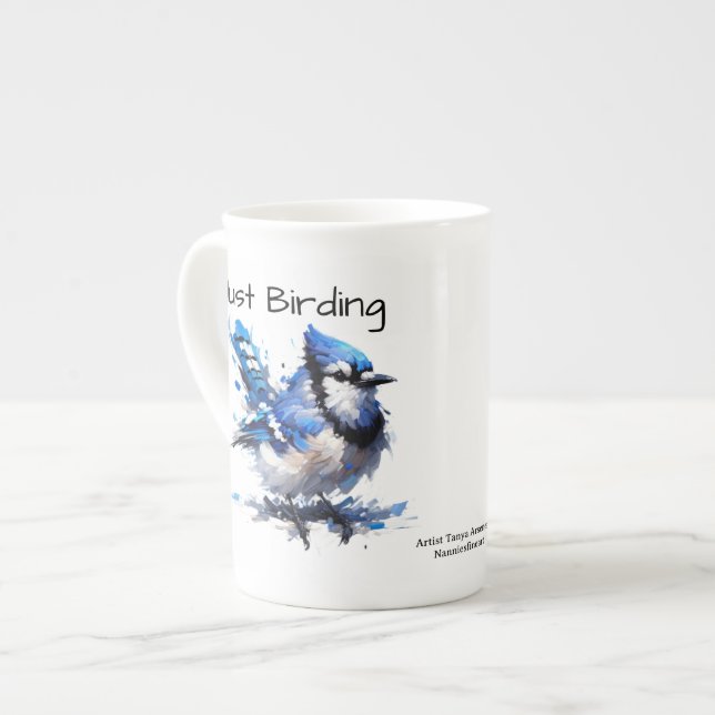 Taza De Porcelana Cute Just Birding Blue Jay (Izquierda)