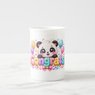Taza De Porcelana Cute Kawaii Felicidades Panda Nombre Pastel Rosa G