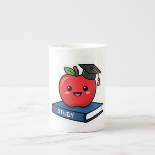 Taza De Porcelana Cute Kawaii Manzana Roja con Gorro de Graduación I