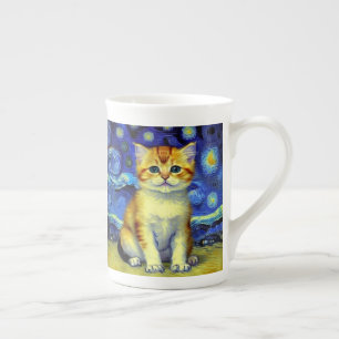 Taza De Porcelana Cute Kitten Starry Night Van Gogh