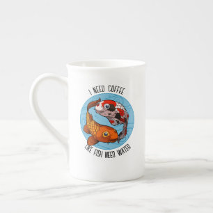 Taza De Porcelana Cute Koi Carp Necesito Café Como El Pescado Necesi