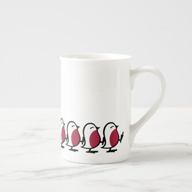 Taza De Porcelana Cute Marching Robins Simple Bird Line Drawing (Derecha)