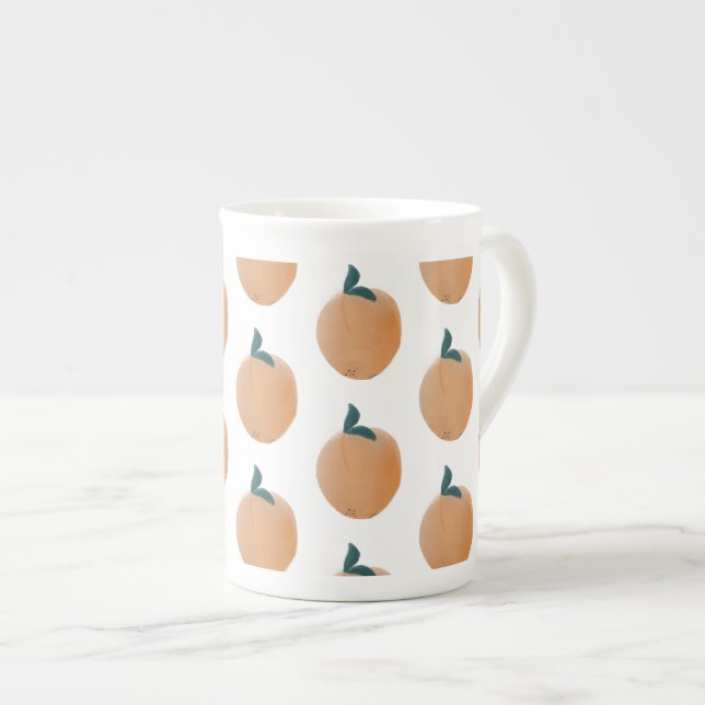 Taza De Porcelana Cute Peach Naranja Mano de fruta dibujada (Derecha)