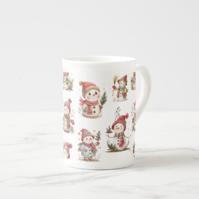 Taza De Porcelana Cute snowmen with wooly hats (Derecha)
