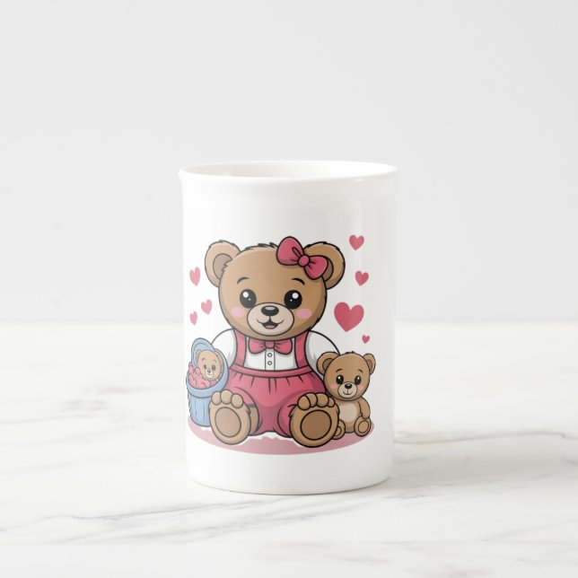 Taza De Porcelana Cute Teddy Bears Family Design – Big & Small Bears (Frente)