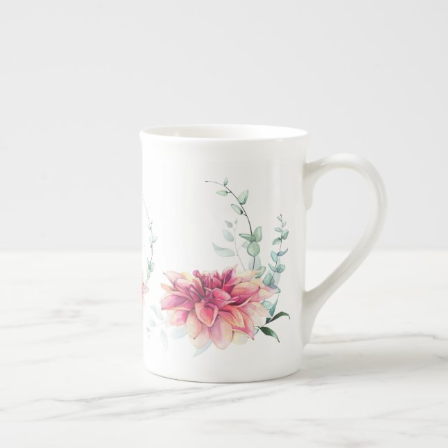 Taza De Porcelana Dahlia Mystique acuarela Hueso de China Mug (Derecha)