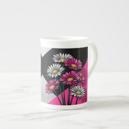 Taza De Porcelana Daisies in Pink and White 