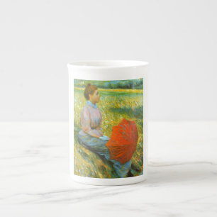 Taza De Porcelana Dama reposando en una verde pradera