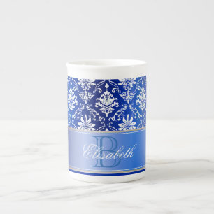 Taza De Porcelana Damasco azul y blanco del monograma