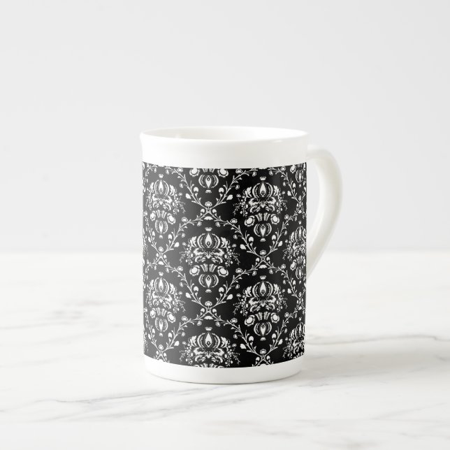 Taza De Porcelana Damasco blanco y negro (Derecha)