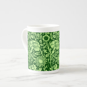 Taza De Porcelana Damasco de clavel Art Nouveau, verde bosque