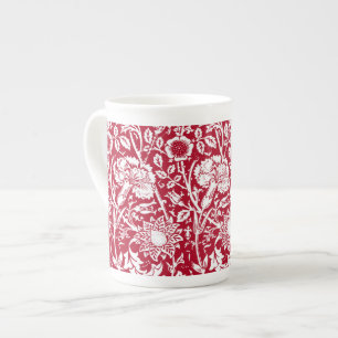 Taza De Porcelana Damasco de claveles de Art Nouveau, rojo y blanco
