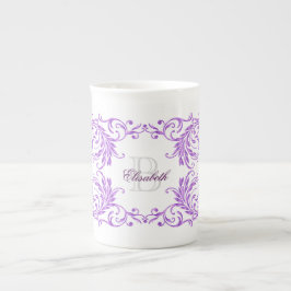 Taza De Porcelana Damasco de la violeta del monograma