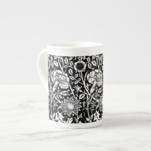 Taza De Porcelana Damasco del clavel de Nouveau del arte, blanco y