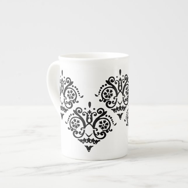 Taza De Porcelana Damasco elegante en blanco y negro (Izquierda)
