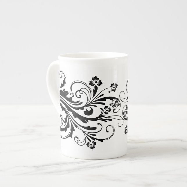 Taza De Porcelana Damasco elegante en blanco y negro (Izquierda)
