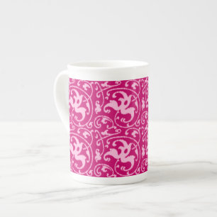 Taza De Porcelana Damasco floral de Ikat - Fuchsia y rosa pálido