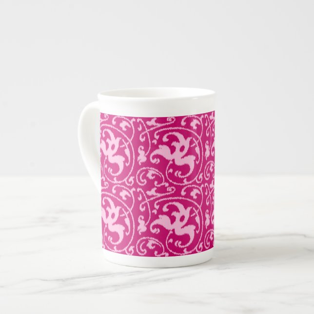 Taza De Porcelana Damasco floral de Ikat - Fuchsia y rosa pálido (Izquierda)