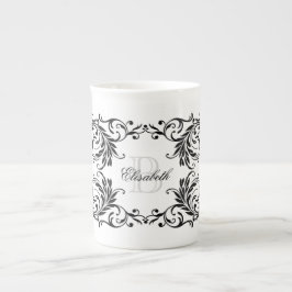Taza De Porcelana Damasco negro del monograma
