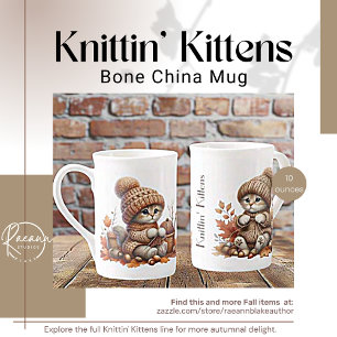 Taza de porcelana de hueso Adorable Knittin' Kitte