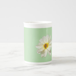 Taza de porcelana de hueso de flor blanca y abeja 