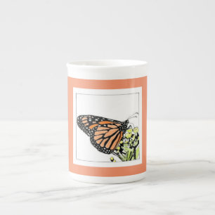 taza de porcelana de hueso de mariposa monarca