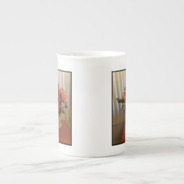Taza de porcelana de hueso Jarrón de peonía rosa