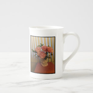 Taza de porcelana de hueso Jarrón de peonía rosa