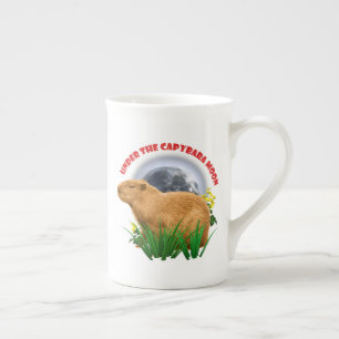 Taza De Porcelana Debajo de la Luna del Carpincho Animal Adorable