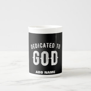 TAZA DE PORCELANA DEDICADO A DIOS PERSONALIZABLE GUAY TEXTO BLANCO