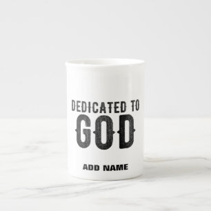TAZA DE PORCELANA DEDICADO A DIOS PERSONALIZABLE GUAY TEXTO NEGRO