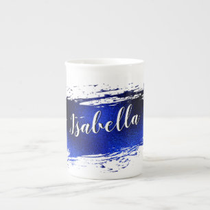 Taza De Porcelana Deep Blue Metallic Paint Stroke Añadir nombre