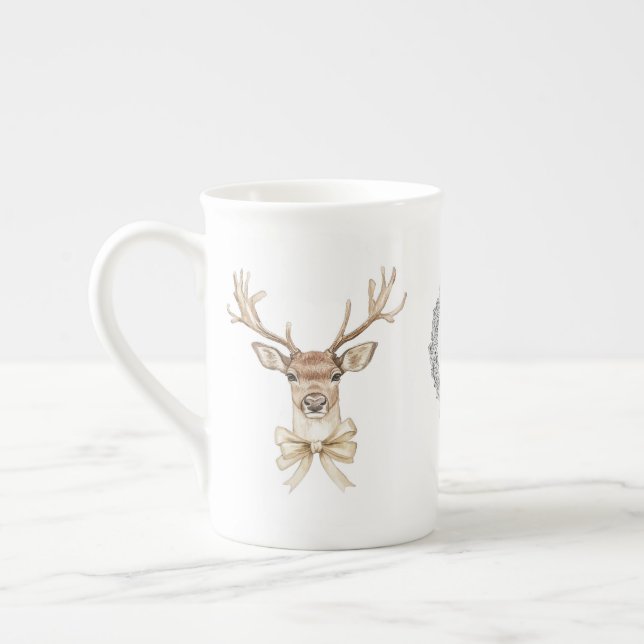 Taza De Porcelana Deer con Navidades Bow (Izquierda)