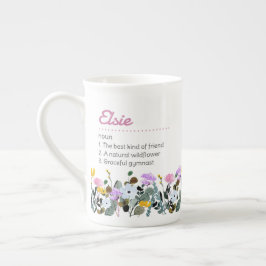 Taza De Porcelana Definición de nombre con borde de flor dulce