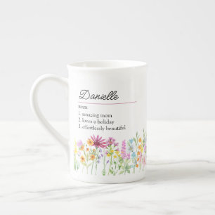 Taza De Porcelana Definición de nombre con delicado borde de flores