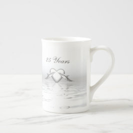 Taza De Porcelana Delfines y corazón de aniversario de plata
